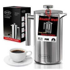 French Press Coffee Maker (1.75L)-Double Walled Large Coffee Press with 2 Ext...