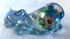 Fenton Art Glass Iridescent Blue Sitting Cat Hand Painted by Debbie Cutshaw 3.75