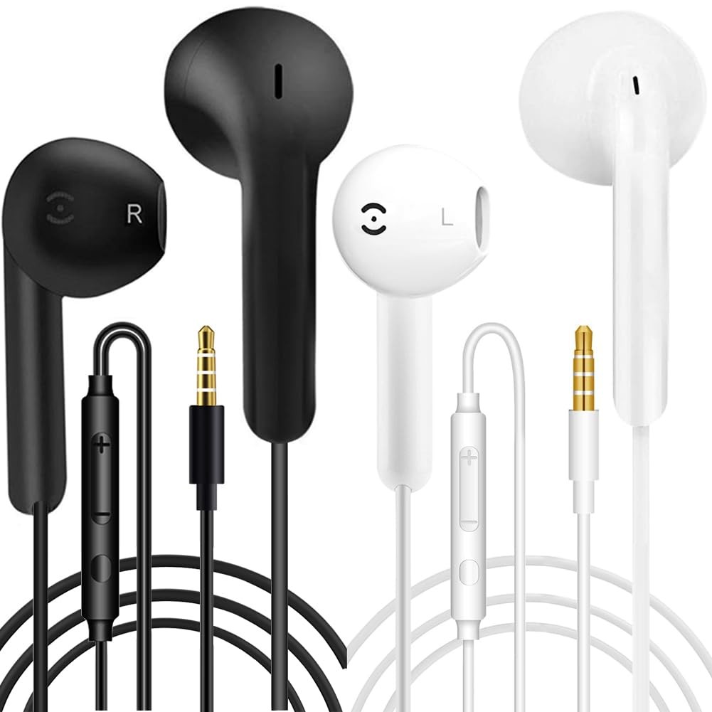 2 Pack Écouteurs Filaire Intra-Auriculaires avec Micro et Prise Jack 3.5mm Universelle Noir