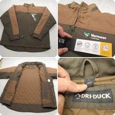 Dri Duck Jacket Mens Large Brown Canvas Duck Quilt Lined Insulated Work Logo NEW
