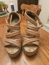Tory Burch Wedge Espadrille Sandals, Sz7, Tan Straps.