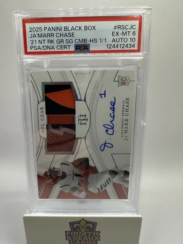 2021 Ja’Marr Chase  National Treasures NFL Gear 1/1  2025 Panini Black Box PSA