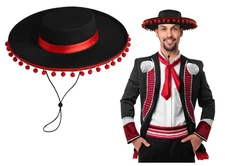 Adult Cosplay Matador Hat Red Poms Bullfighter Mariachi Cap Costume Accessory