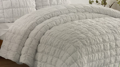 BHF Laurel 3-piece Puff Comforter Set White Queen Size