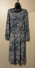 Talbots Paisley Print Long Sleeve Elastic Waist Midi Dress Size S. NWT's