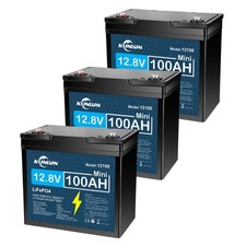 3 Pack 12V 100Ah LiFePO4 Lithium Battery, Built-in 100A BMS, for RV, Golf Cart