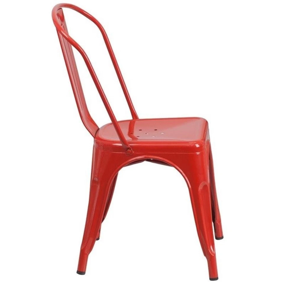 Flash Furniture Metal Stackable Dining Side Chair in Red - Image 3 of 4