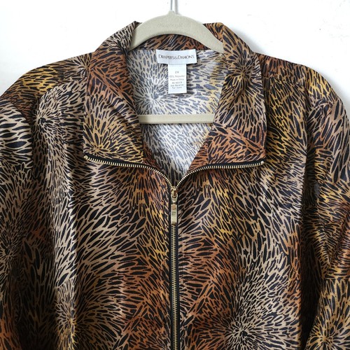 NIP/NEW Drapers & Damon's Animal Leopard Print Zippered Jacket 2X 100% Polyester - Picture 5 of 19