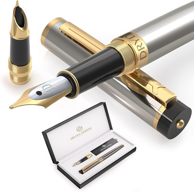 Fountain Pen - Medium Nib and Fine Nib | Includes Premium Box, 6 Ink Cartridges