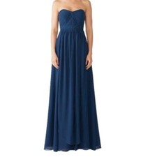 Jenny Yoo Navy Strapless Chiffon Maxi Formal Gown Dress-Size 4