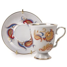 Dulevo Firebird Paisley Mug Jumbo Cup Saucer Russian Porcelain Teacup Large 16oz