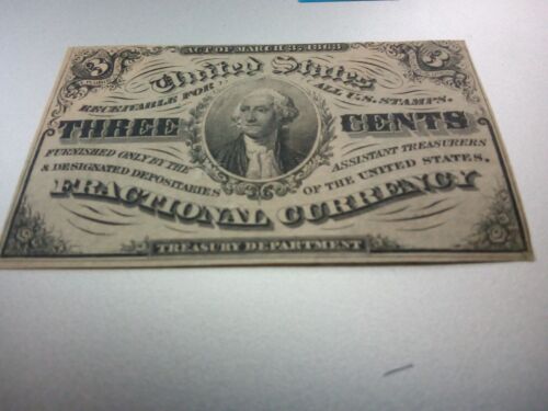 1863 FRACTIONAL CURRENCY 3 CENTS ABSOLUTELY UNCIRCULATED NO FOLDS - Picture 2 of 4