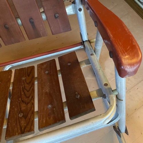 Vintage Redwood Slat & Aluminum Lawn Chair Rocker Folding Rocking CHILD size - Picture 4 of 11