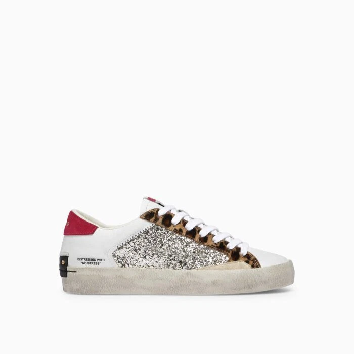 Basket Femme Crime London En Cuir Nappa Blanc Et Argent Article