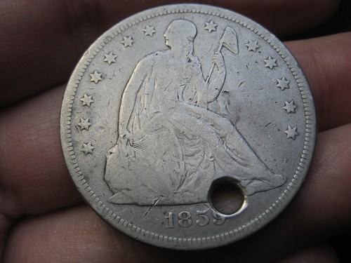 1859 P Seated Liberty Silver Dollar- Philadelphia, Good/VG Details - Picture 2 of 8