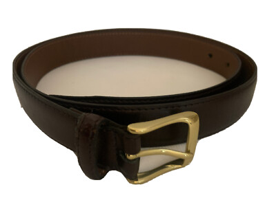 Van Heusen Mens Dress Belt Dark Brown Leather Gold Buckle Size 40 - Main Image