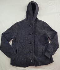 Lily Stanhope Jacket Women Petite Large Black 100% Wool Button Cardigan Hooded L