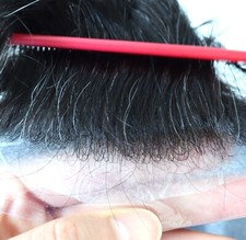 Mens Toupee Human Hair Replacement System Hairpiece 0.04 Ultra Thin Skin 1B10