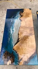 Ocean Epoxy Dining Table Top, Epoxy Resin Wooden Kitchen Counter Table Top Decor