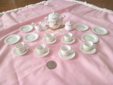 ANTIQUE/VTG CHILD'S TOY TEA SET MINIATURE GERMANY White Pink-ORIGINAL BOX
