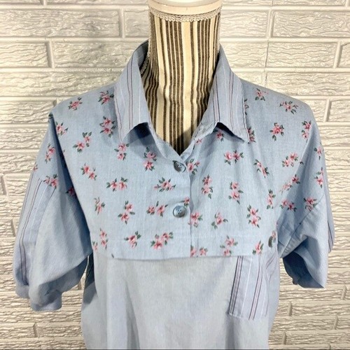 Vintage Blue Floral Collared Shirt Size Large Cottagecore - Picture 2 of 6