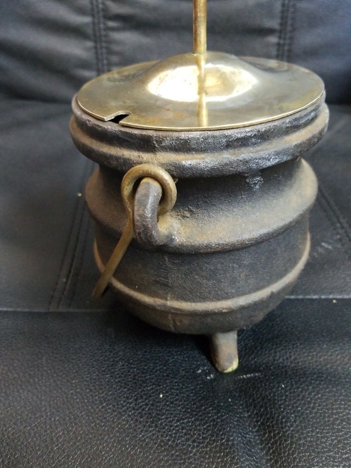 Vintage Cast Iron & Brass Fire Starter Pot w/Pumice Wand eBay