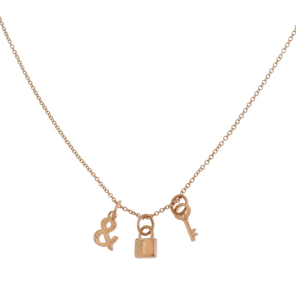 Tiffany & Co. ロック型キーホルダー Tiffany & Co. 3 Charms Mini Lock & Key Necklace in 18k Rose Gold