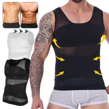 Men's Compression Body Shaper Slimming Gynecomastia Tummy Control Tank Top Vest 