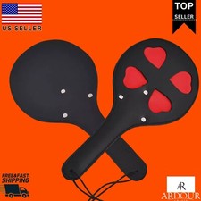 BDSM Metal Chain Paddle Black Leather Slapper 4 Red Heart Spanking