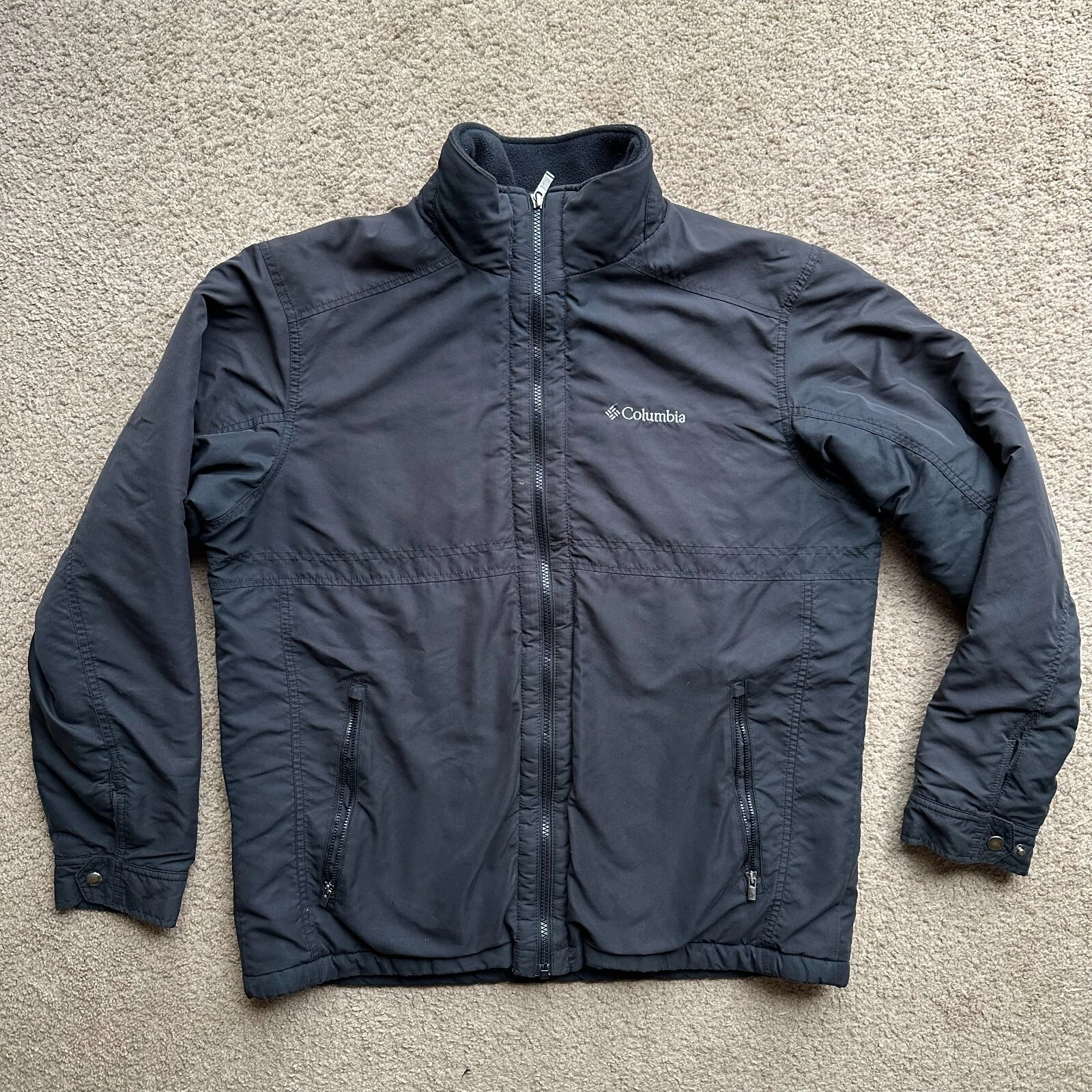 Columbia Jacket Mens Large Full Zip Mock Neck Bomber Black Pockets Insulated