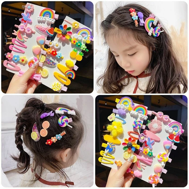 14pcs New Cartoon Fruit Flower Princess Hairpins Children Girls Kids Hair  Clips