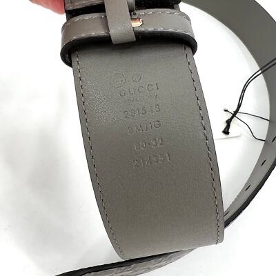 GUCCI Belt Womens 80 Gray Microguccisima GG Leather Gold  display picture 2