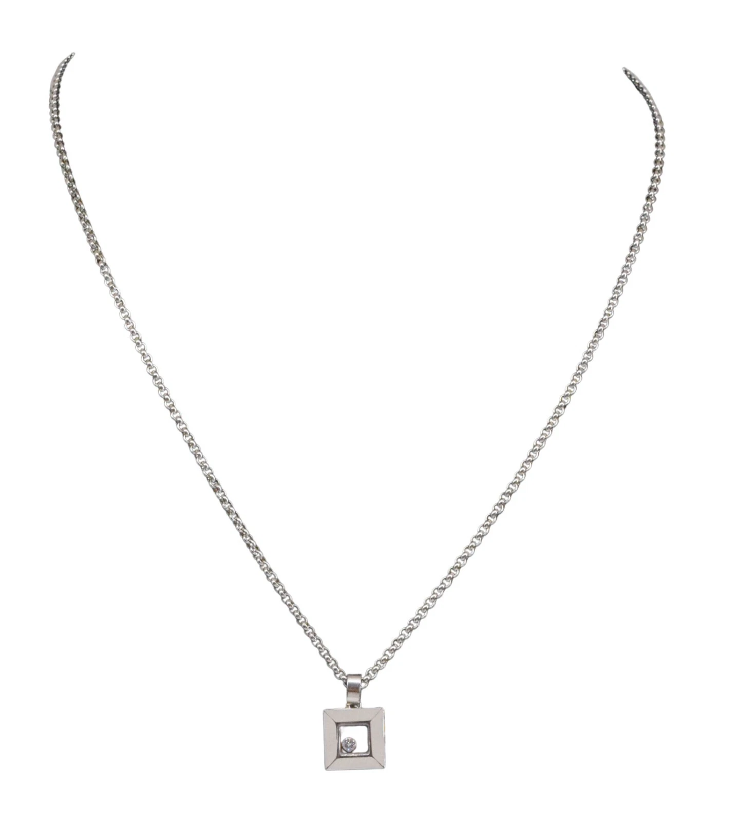 Chopard — Chopard Happy Diamonds 18k White Gold Square Pendant Necklace +Cert 79/2938-20