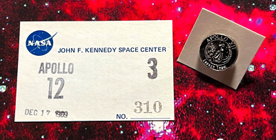 APOLLO 12 NASA ISSUED BADGE UNMARKED UNUSED BACK SN & LAUNCH TEAM PIN