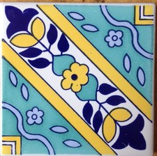 CERAMICA VIETRI INSERTO SERIGRAFATO A MANO 10x10 PIASTRELLE MATTONELLE VIETRESI