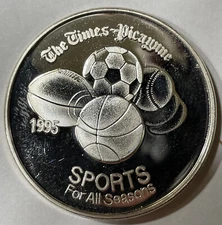 1995 Times Picayune Sports For All Seasons 1 Oz .999 Fine Silver New Orleans