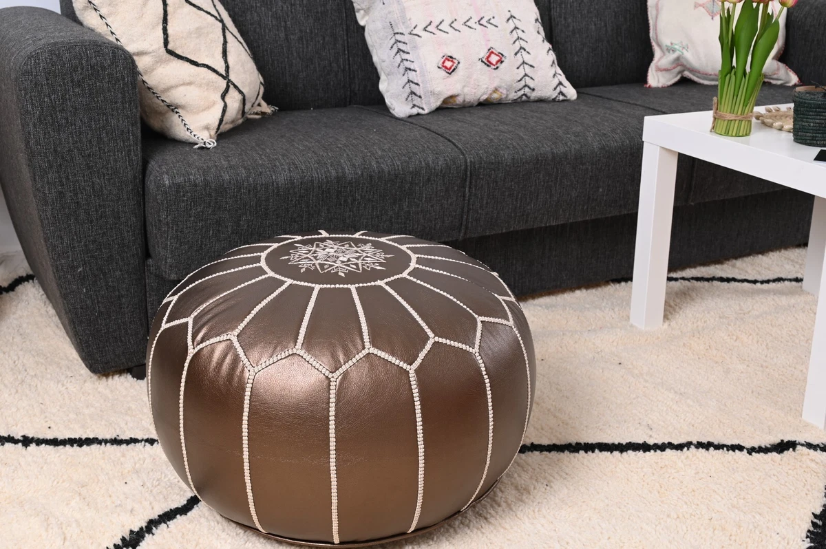 Stuffed Faux Leather Pouf Moroccan Ottoman Footstool Footrest