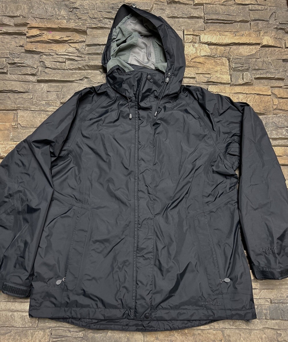 LL Bean Mens Sz L Windbreaker Jacket Black Stowaway Goretex Hooded