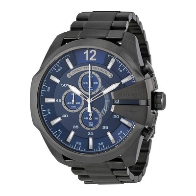 Herrenuhr Diesel Mega Chief DZ4329 Stahl Chrono Grau Blau Oversize XL