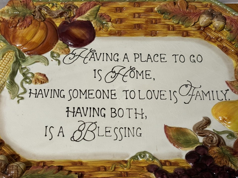 Thanksgiving Blessed LG Serving Platter Cracker Barrel Pumpkin Fruits