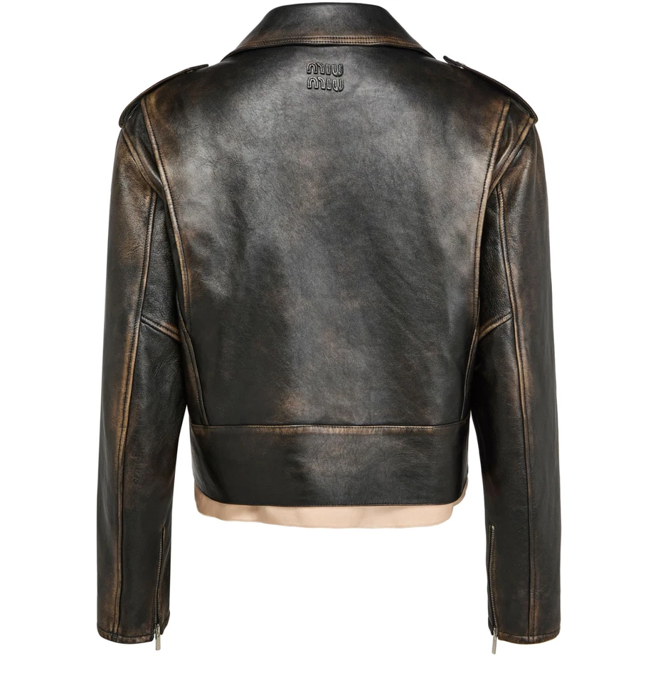 MIU MIU Mustard/Black Leather Biker Jacket New & Authentic - Image 2 of 2