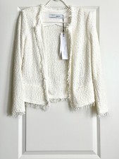 NWT IRO Shavani White Tweed Frayed Open Front Jacket Size 38 US 6  395.