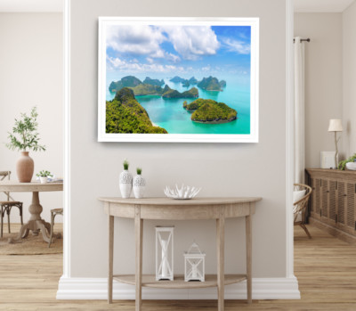 Rocks On Sea Print, Cloudy Sky Wall Art, Nature Framed Beach Wall Art, Coastal
