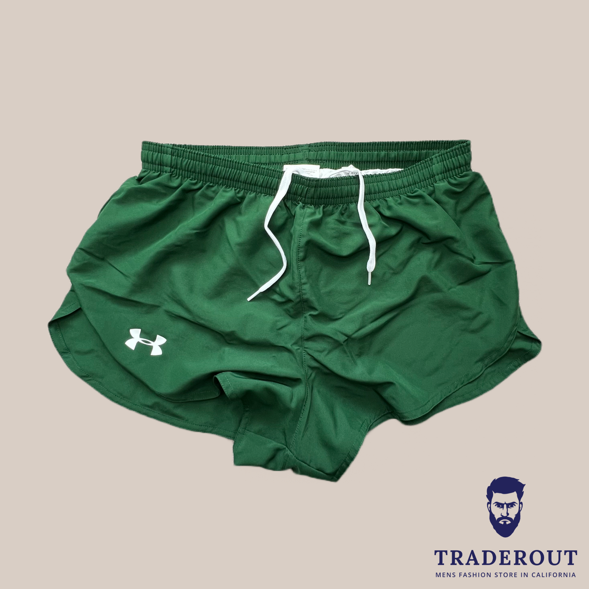 Under Armour mens green split gym running inseam short shorts L 2XL