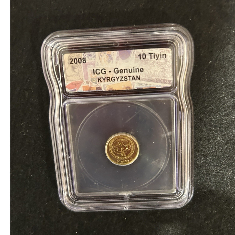 2008 Kyrgyzstan 10 Tiyin Coin ICG Certified Genuine Custom Stamp Label Slab