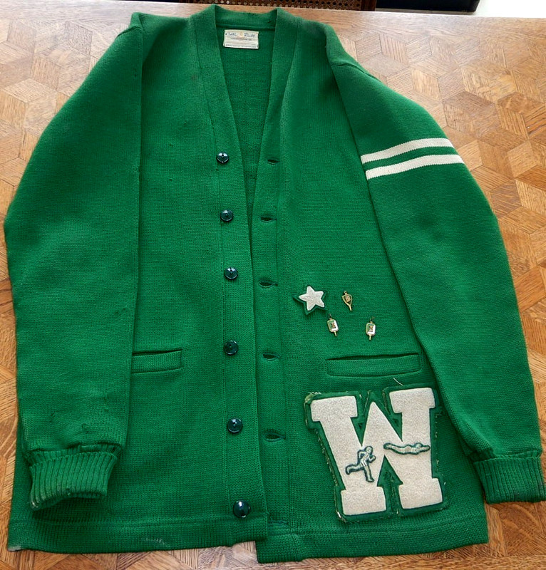 Vintage 50s Letterman Green Cardigan Sweater Block “W” Westmoor High School