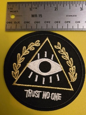 Embroidered Trust No One iron-on patch (Eye of the Illuminati)