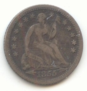 1855-O Seated Liberty Half Dime, Arrows at Date, VF, Reverse Cud