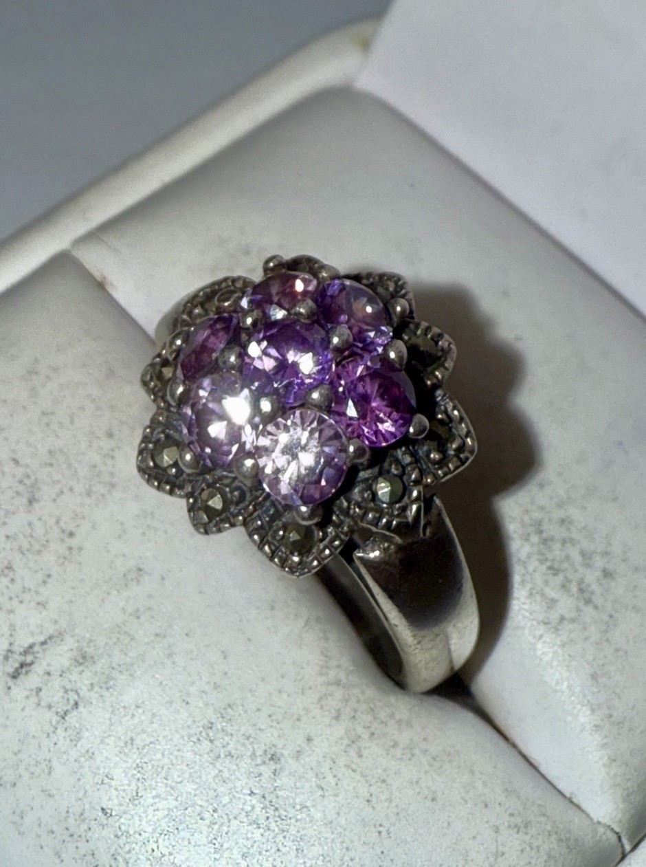 Vintage Solid Sterling Silver Round-Cut Amethyst … - image 2