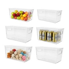 6 Pack Clear Plastic Storage Bins with Handles, Stackable Pantry Fridge 4L 2S